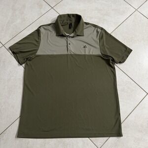 Adidas Polo Shirt Mens XL Green Core Colorblock Performance Lightweight Golf